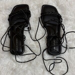 NWOT Marc Fisher Black Lakita Faux Leather Square Toe Gladiator Sandals 5 1/2M